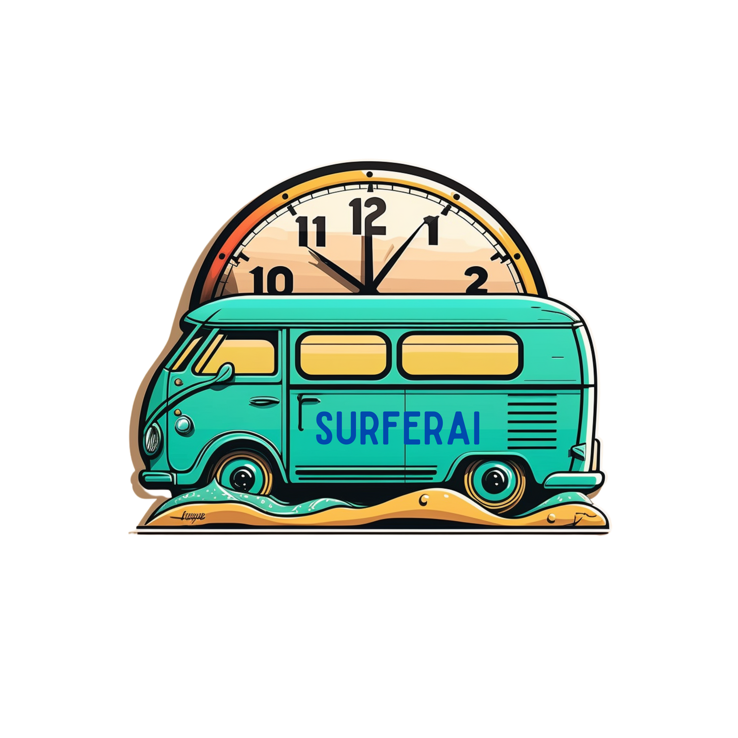 Expressversand, Zeit, Schnell, Bulli, Surfen, Strand, Sand, Cartoon, Uhr, Kundenservice, Freundlichkeit, Gründe